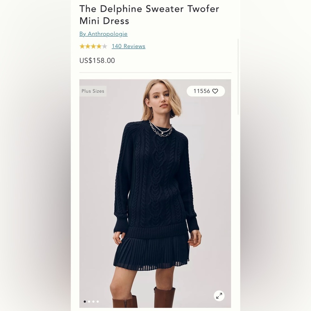 NWT Size 1X- Anthro The Delphine Cotton Sweater Twofer Mini Dress (NWT US$ 158) - Picture 1 of 16
